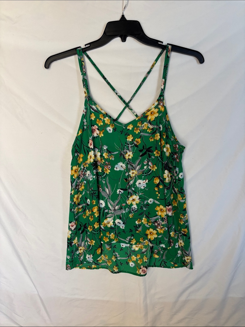 Peach Love California Green Floral Crisscross Camisole